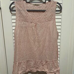 Light Pink Sleeveless Linen Ruffle Tank Top